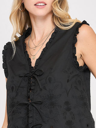 Midnight Embroidered Sleeveless Top - Black