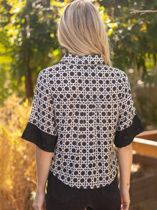 Midnight Garden Button Up Top - Black