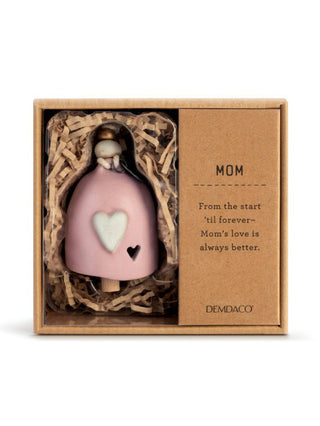 special pink stoneware bell in a box that has a sentimental reading for mothers day