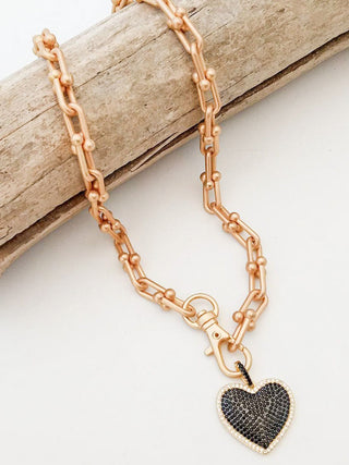 Mini Pave Heart Chain Necklace - Black
