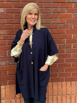 Molly Bracken Harbor Knit Cape - Navy
