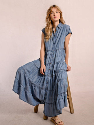 Molly Bracken Tiered Maxi Dress - Denim Blue