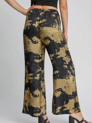 Moonlit Metallic Wide Leg Pants - Black/Gold