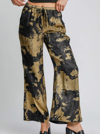 Moonlit Metallic Wide Leg Pants - Black/Gold