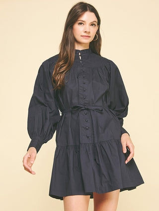Moonlit Muse Button Down Mini Dress - Ink
