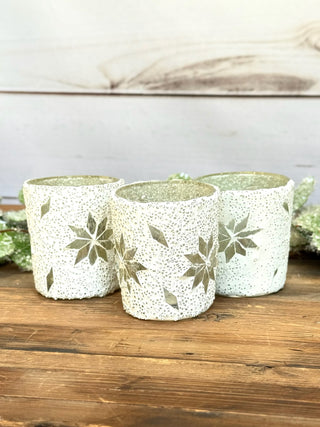 Mosaic Votive w/Snowflakes - White