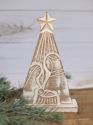 a wooden tabletop nativity scene for christmas decor perfect for christian holiday gifts