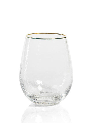 negroni hammered stemless wine glass with a gold rim