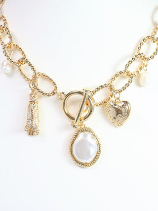 gold dipped oval chain necklace with pearl charms