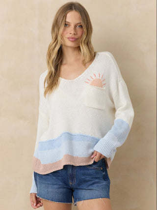 Ocean Sunrise Beach Sweater - White/Tan