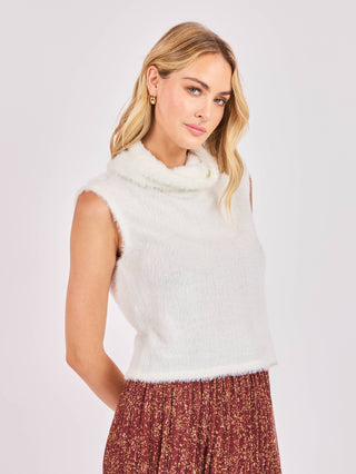 Ovation Feather Turtleneck Tank - Ivory