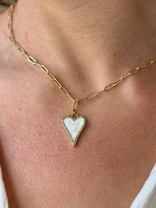 Paperclip Mosaic Heart Necklace - White/Gold