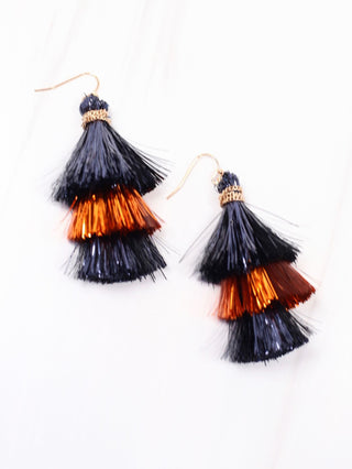 Party Tinsel Tassel Earring - Navy Orange