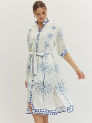 Seaside Stroll Midi Dress - White/Blue