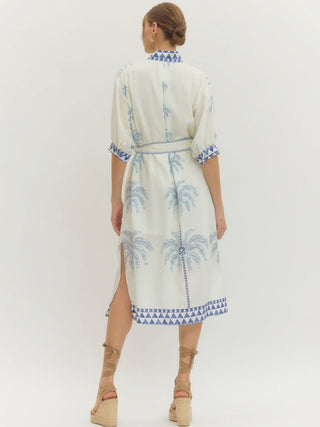 Seaside Stroll Midi Dress - White/Blue