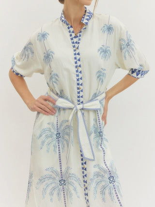 Seaside Stroll Midi Dress - White/Blue