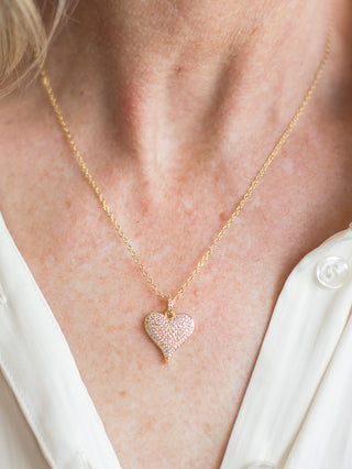 gold chain necklace with rhinestone heart pendant