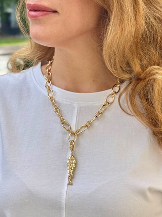 Pave Sardine Pendant Charm - Gold