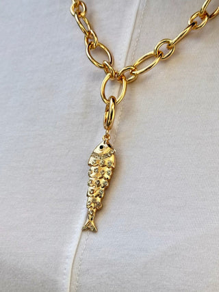 gold sardine pave charm hook pendant 