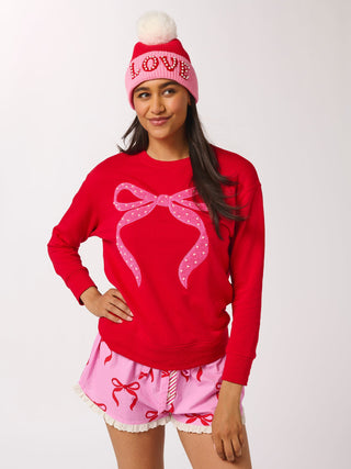 Pearl Bow Sweatshirt - Red