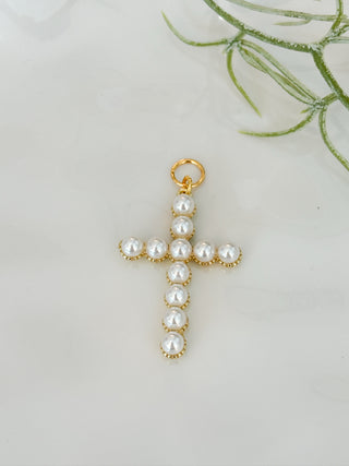 Pearl Cross Charm - Gold