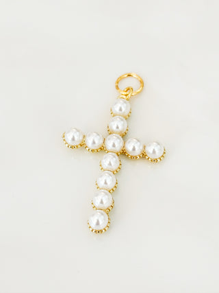 Pearl Cross Charm - Gold