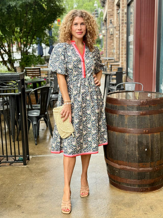 Petal Patch Midi Dress - Navy