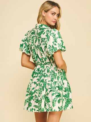 Petal Pop Button down Mini Dress - Green