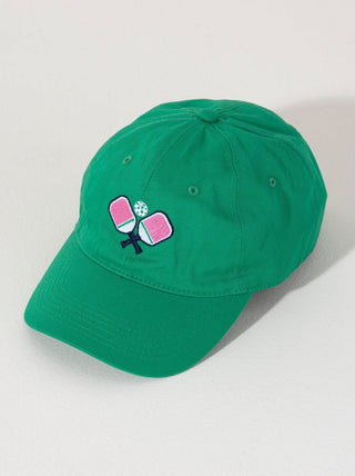 green baseball hat with pink embroidered paddles for pickleball lovers