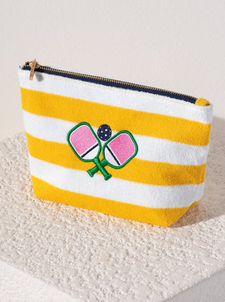 yellow striped pickleball paddle zip pouch