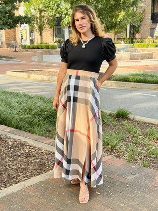 Plaid Behavior Midi Dress - Taupe