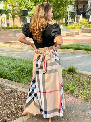 Plaid Behavior Midi Dress - Taupe