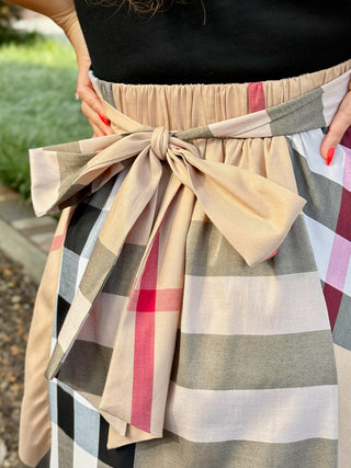 Plaid Behavior Midi Dress - Taupe