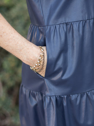 Poppi Faux Leather Dress - Navy Blue
