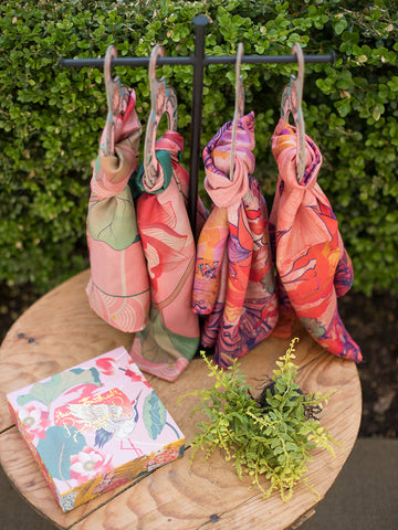 Powder Crane at Sunrise Silk Scarf - Petal