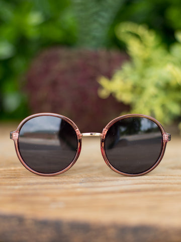 round vintage shape sunglasses with rose colored frames