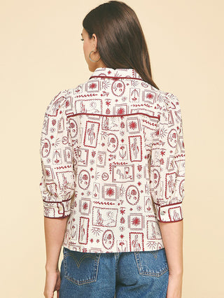 Western Pop Print Blouse - Red