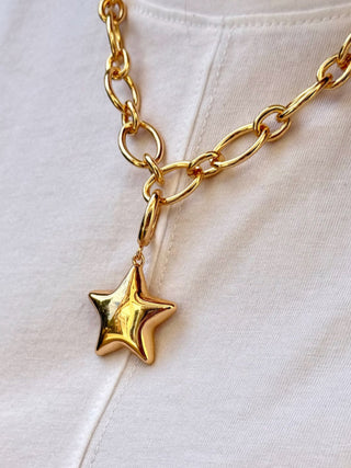 Puffy Star Pendant Charm - Gold