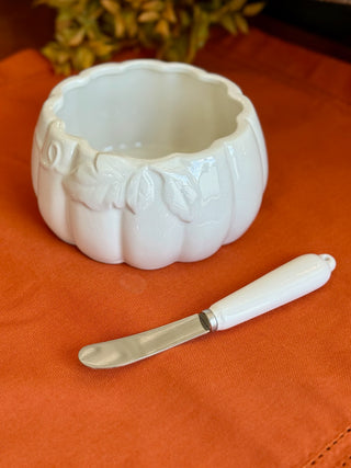 Pumpkin Bowl w/Knife - White