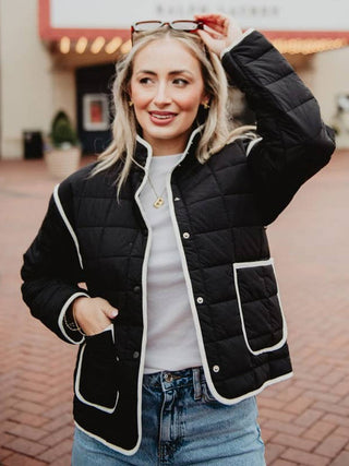 Linework Quilted Jacket - Black with White