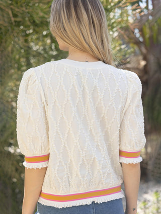Racer Ruffle Knit Top - Cream