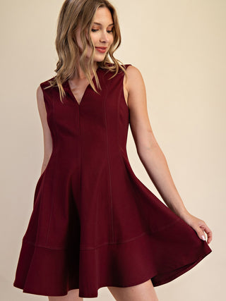 maroon v neck sleeveless mini dress 