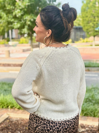 Reyna Contrast Stitch Sweater - Cream/Brown