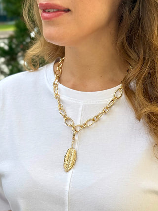 Rhinestone Feather Pendant Charm - Gold