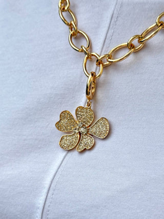 Rhinestone Flower Pendant Charm - Gold