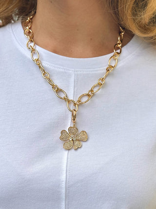 Rhinestone Flower Pendant Charm - Gold