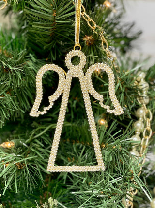 a golden rhinestone angel ornament