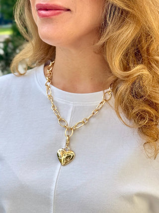 Rhinestone Heart Pendant Charm - Gold