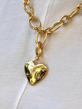 Rhinestone Heart Pendant Charm - Gold