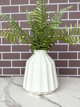 Ribbed Ceramic Vase - White